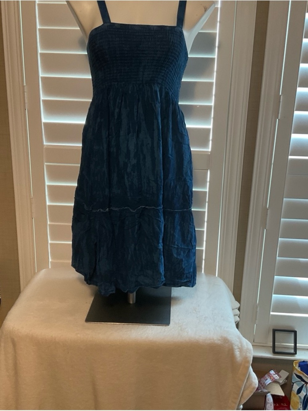 India Boutique Navy Smocked Midi Dress